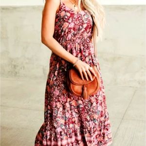NWT S ePretty Merlot Floral Dress Mindy Mae's Market Maxi Length